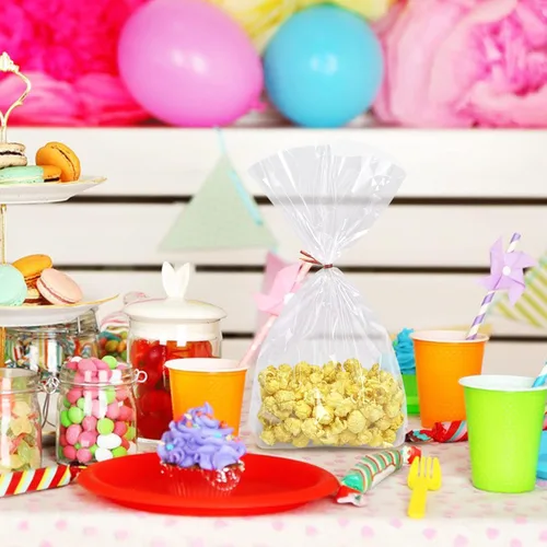 Miniatura 5 de Morepack Bolsas de Celofán de Fondo Plano, 100 Piezas 9x3x13 Pulgadas Bolsas de Celofán Transparentes de Fondo Plano para Dulces con Lazos