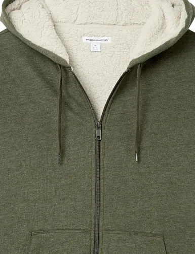 Miniatura 8 de Tienda Essentials - Sudadera de vellón con capucha, con forro de sherpa y cierre completo de cremallera para hombre