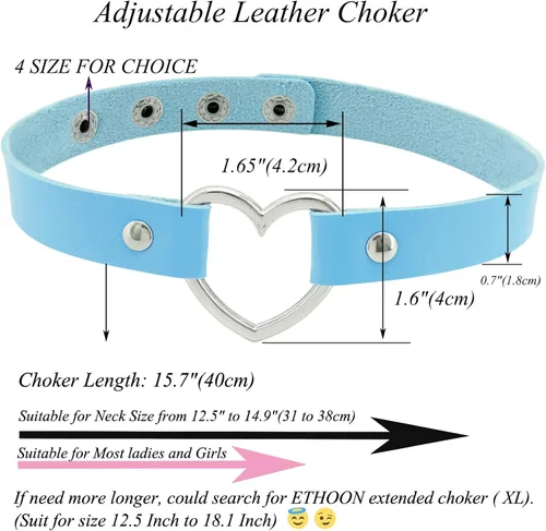 Miniatura 3 de ETHOON Gargantilla ajustable de piel con corazón, estilo punk, estilo gótico, collar suave con cadena, para mujeres y niñas