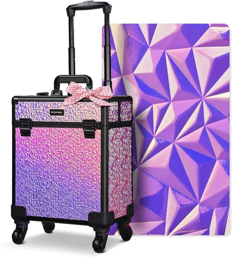 Miniatura 63 de BYOOTIQUE estuche rodante para maquillaje 4 en 1, con cerradura, maletín tipo trolley para cosméticos, con 4 ruedas extraíbles, organizador de viaje