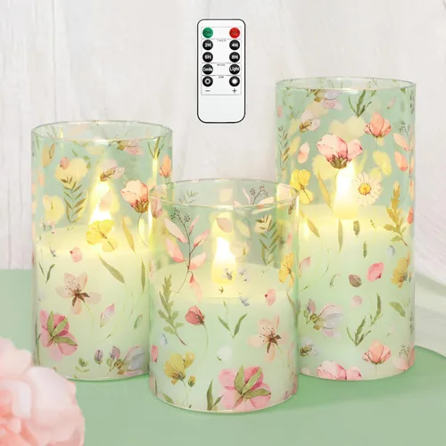 Miniatura 12 de Velas sin llama de hortensia con control remoto parpadean vidrio cera real velas LED - Decoración de fiesta en casa boda romántica tema de amor
