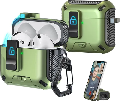 Miniatura 66 de R-fun - Funda para audífonos compatible con AirPods de 4.ª generación 2024, cubierta protectora de expulsión automática a prueba de caídas, puerto