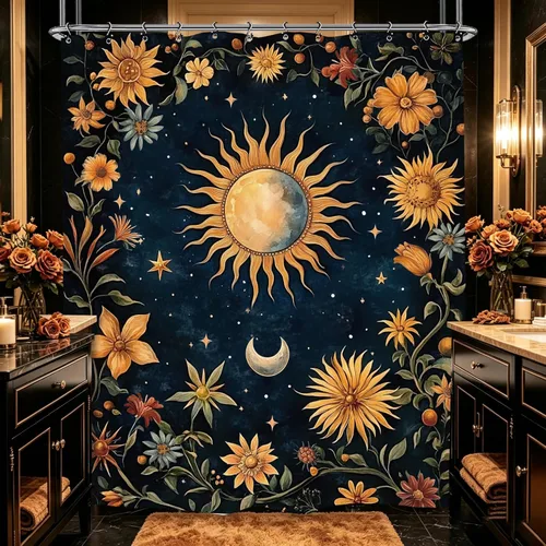 Miniatura 21 de Cortina de ducha gótica del zodiaco con fases lunares, constelación, astrología, galaxia, misteriosa, tarot, bruja, estética, 60 pulgadas de ancho