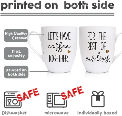 Juego de 2 tazas de café para parejas, con texto en inglés «Let's Have Coffee Together for the Rest of Our Lives», regalos para señor y señora,