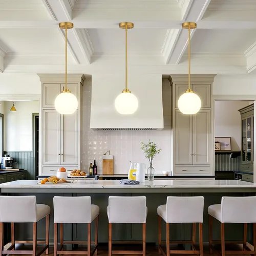 Miniatura 7 de Paquete de 2 luces colgantes de vidrio ajustable de 22 a 50 pulgadas de altura para isla de cocina, luces colgantes de globo dorado cepillado