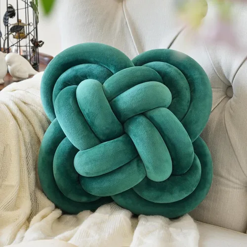 Miniatura 13 de Xuyier Bola de almohada de nudo, almohadas decorativas con tela de terciopelo para sofá cama, decoración de 12 pulgadas, cojines cuadrados anudados