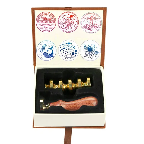 Miniatura 10 de Sello de cera con cabeza de latón extraíble de 1.181 in y mango de palisandro, sello de cera personalizado retro vintage para invitaciones de sobres