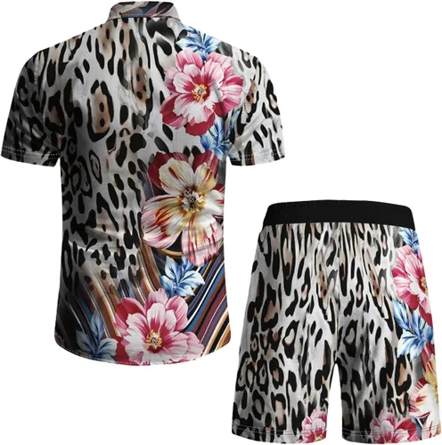 Miniatura 34 de RPOVIG Conjunto de playa a juego con camisas y pantalones cortos para hombre, ropa floral hawaiana para festival, conjuntos de 2 piezas con sombrero