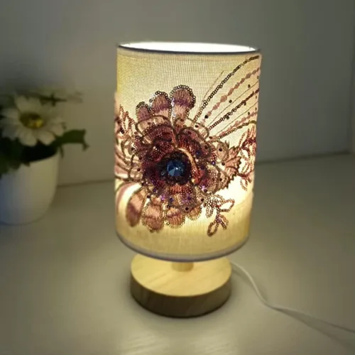 Miniatura 5 de OSALADI Lámpara de mesa de tela floral 3D, lámpara de escritorio elegante USB para dormitorio