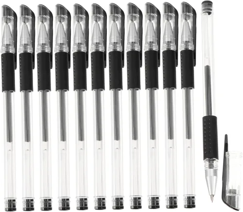 NUOBESTY Paquete de 12 bolígrafos de tinta de gel de 0.020 in, punta fina, color negro, suave, para oficina, escuela, agarre ergonómico, juego de