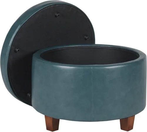 Miniatura 12 de Homepop Decoración del hogar Otomana redonda tapizada de almacenamiento Otomana con almacenamiento para sala de estar y dormitorio (negro Geo)