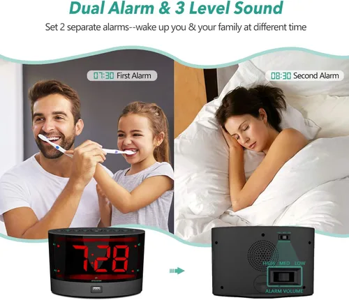 Miniatura 4 de ANJANK Reloj despertador extra fuerte para durmientes pesados, agitador de cama inalámbrico, alarma dual vibratoria, sordos y con discapacidad
