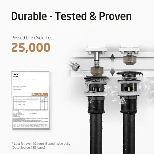 Miniatura 4 de KES Desagüe para lavabo con rebosadero, tapón emergente negro mate, paquete de 2 unidades para lavabo de tocador, tapón de drenaje de metal total