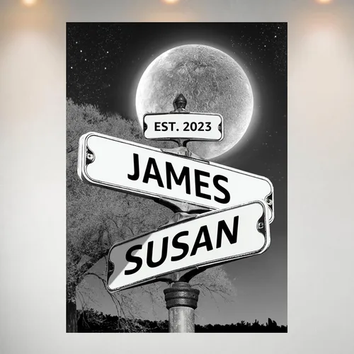Miniatura 14 de Cartel de calle vintage de lienzo personalizado para parejas, cartel de cruce de caminos con nombre personalizado, el mejor regalo para parejas