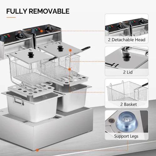 Miniatura 6 de ROVSUN Freidora eléctrica profunda de 22.8QT/21.6L, freidora profunda comercial con tapas y cestas para encimera, freidora de grasa de cocina