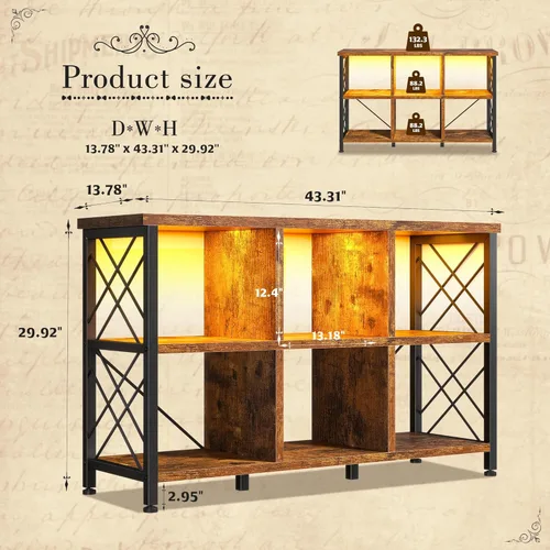 Miniatura 2 de DurayLoly Organizador de almacenamiento de 6 cubos con luz LED y estación de carga, estante de cubos de madera y metal, estante de libros horizontal