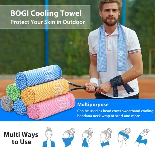 Miniatura 4 de BOGI Toallas refrescantes para cuello y cara, toalla suave y transpirable para enfriamiento instantáneo, se mantiene fresca para yoga, deportes, Azul