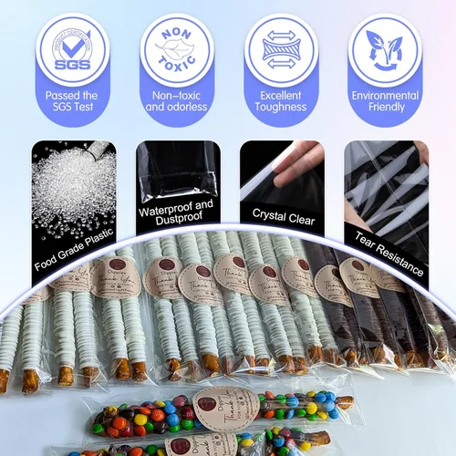 Miniatura 3 de Bolsas largas de celofán autoadhesivas de 2 x 5 pulgadas, 200 unidades transparentes para galletas y dulces, resellables, de plástico