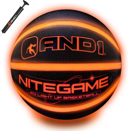 AND1 Nitegame LED Light Up Basketball - Impact Activated Glow in The Dark - Regulation (29.5 inches), for Outdoor or Indoor, Sold Deflated