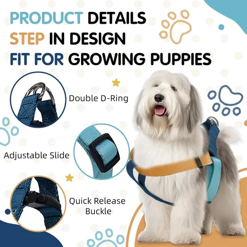 Miniatura 4 de XS - Arnés para perro, diseño ajustable a medida, tricolor, resistente, fácil de caminar, para perros pequeños, azul naranja