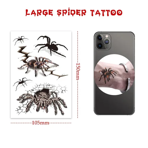 Miniatura 3 de YOKSAS Calcomanías de tatuaje temporal de araña 3D de terror de Halloween, 12 hojas de tatuajes de maquillaje facial para niños y adultos
