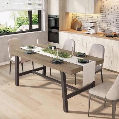 Miniatura 15 de GarveeHome Mesa de comedor industrial para 2-4 personas, mesa de cocina grande de 55.11 pulgadas de largo con marco de metal resistente, encimera