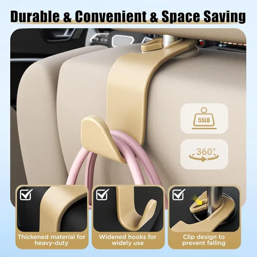 Miniatura 5 de Amooca - Gancho para reposacabezas de asiento de coche, 4 unidades, organizador de almacenamiento universal para bolso de mano, abrigo, ajuste