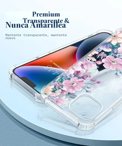Miniatura 3 de GVIEWIN - Funda floral para iPhone 14 de 6.1 pulgadas, protector de pantalla + protector de lente de cámara, no se amarillenta, a prueba de golpes