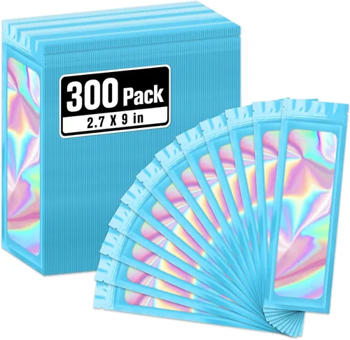 Miniatura 24 de ANZNKU Paquete de 300 bolsas multicolor para bolígrafos, bolsas holográficas de Mylar con ventana transparente, bolsas de embalaje a prueba