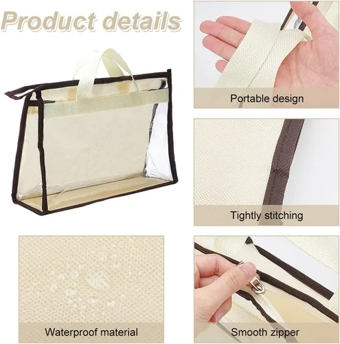 Miniatura 3 de PH PandaHall Paquete de 5 bolsas antipolvo para bolsas, organizador transparente de almacenamiento de bolsos, bolsa colgante con asa de cremallera