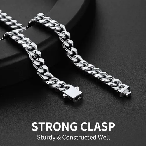 Miniatura 3 de ChainsHouse Cadena de eslabones cubanos de acero inoxidable para hombre, negrooro de 18 quilates, cadena cubana de Miami, 570.354 in0.472 in