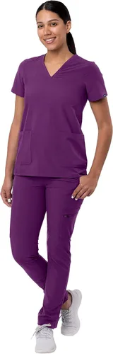 Miniatura 5 de Adar - Uniforme tipo filipina, con camisa de cuello en V y pantalones con bolsillos tipo cargo, para mujer