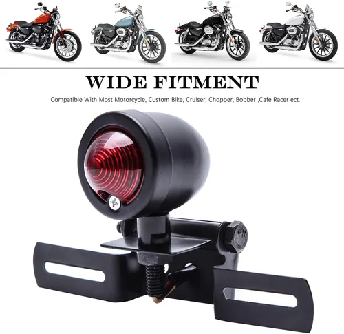Miniatura 4 de DREAMIZER Luz trasera de motocicleta negra de 12 V, lámpara de parada de freno con soporte para placa de matrícula compatible con Bobber Chopper