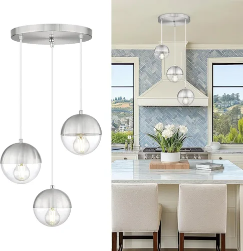 Miniatura 21 de LMS Luces colgantes negras de 8 pulgadas para isla de cocina, lámpara colgante moderna de globo con vidrio esmerilado, lámpara colgante Negro