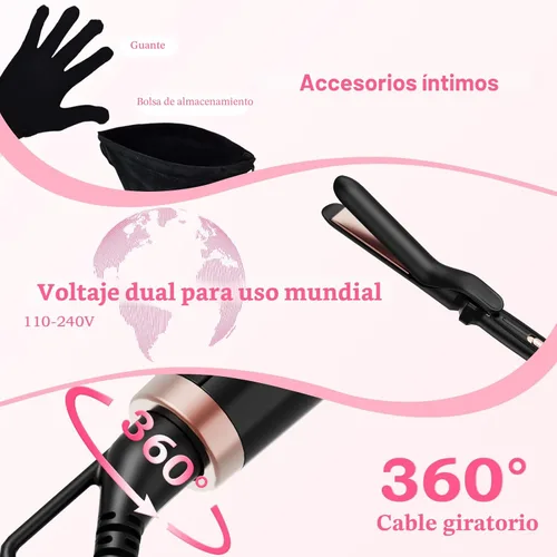 Miniatura 5 de Ufree Rizador 5 en 1 con cilindros de cerámica intercambiables (0.35"-1.25"), juego de varita rizadora con plancha alisadora de cabello, Oro rosa