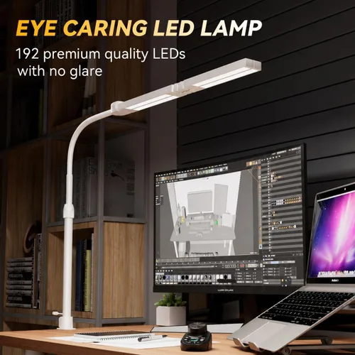 Miniatura 4 de Lámpara de escritorio LED ajustable con abrazadera, luz de escritorio CRI95+ de 4 cabezales, atenuación continua y control remoto de temperatura
