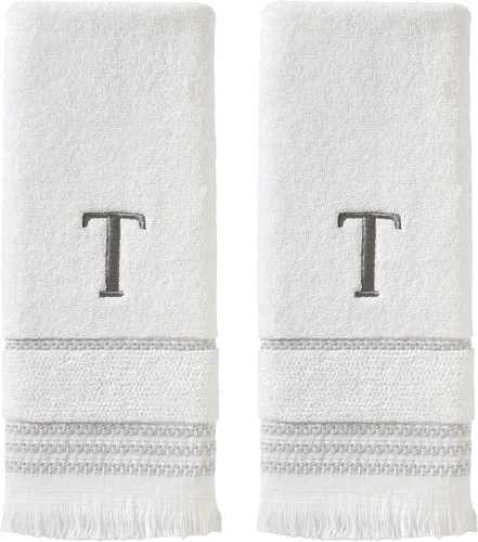 Miniatura 11 de SKL Home Toalla de baño casual con monograma, S, 28 x 54 pulgadas, color blanco