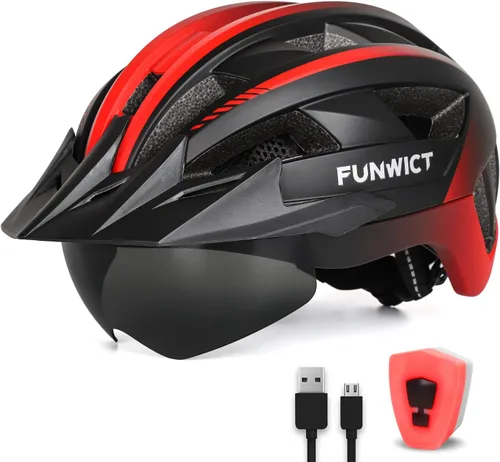 Miniatura 15 de Adult Bike Helmet with Visor and Goggles for Men Women Mountain Road Bicycle Helmet Rechargeable Rear Light Cycling Helmet