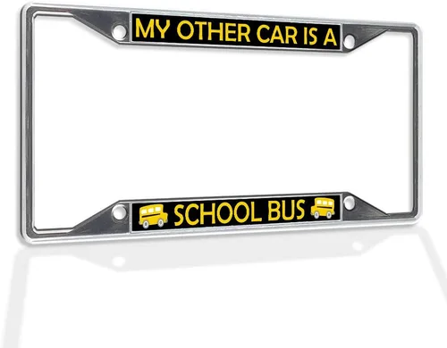 Miniatura 8 de Fastasticdeals Marco de placa de metal con inserto de metal My Other Car is A School Bus B resistente a la intemperie, accesorios de coche negro