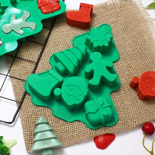 Miniatura 4 de Molde de silicona de Navidad, 3 moldes de silicona para tartas, árbol de Navidad, copo de nieve, Papá Noel, caja de regalo, forma de calcetín