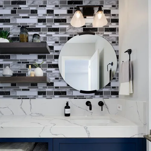 Miniatura 7 de Loseta en muro adhesiva de color blanco y negro para cocina, papel tapiz removible de 11.8 x 196.8 pulgadas, papel adhesivo con azulejos para baño