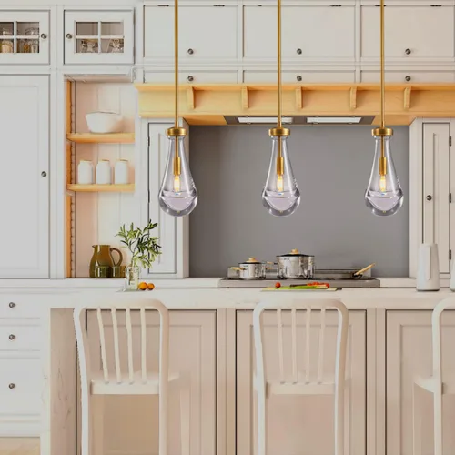 Miniatura 4 de Luces Colgantes Modernas de Gota de Lluvia, Luces Colgantes para Isla de Cocina, Lámpara de Comedor con Barra de Latón, Candelabro de Gota de Lluvia