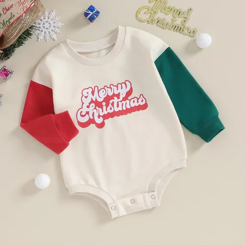 Miniatura 6 de Lamuusaa Traje de Navidad para bebé recién nacida, manga larga, bloque de color, sudadera de gran tamaño, ropa de otoño