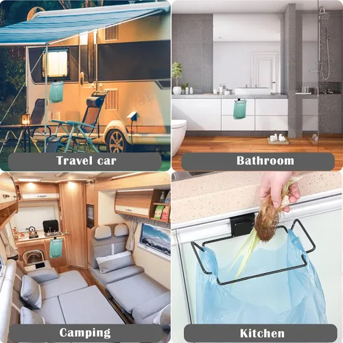 Miniatura 7 de Soporte Grande de Acero Inoxidable para Bolsas de Basura para Puertas y Armarios de Cocina, Negro
