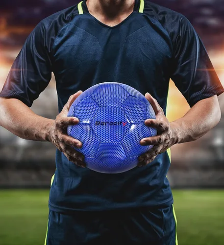 Miniatura 4 de Balón de fútbol premium para niños y niñas, balón oficial de partido con patrón hex arcoíris reflectante, duradero, para interiores, exteriores, Azul