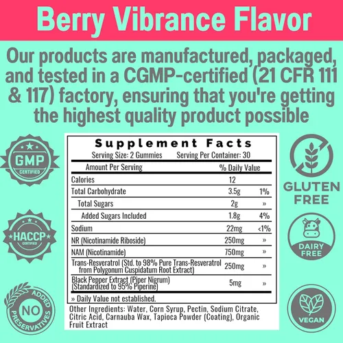 Miniatura 6 de SHIZAM Nicotinamida Riboside NR NAM Resveratrol Gomitas, 1000 mg NAD+NAD + Plus Nrf2 Activador Booster w Pure Niacinamida Vitaminas B3 Cápsulas