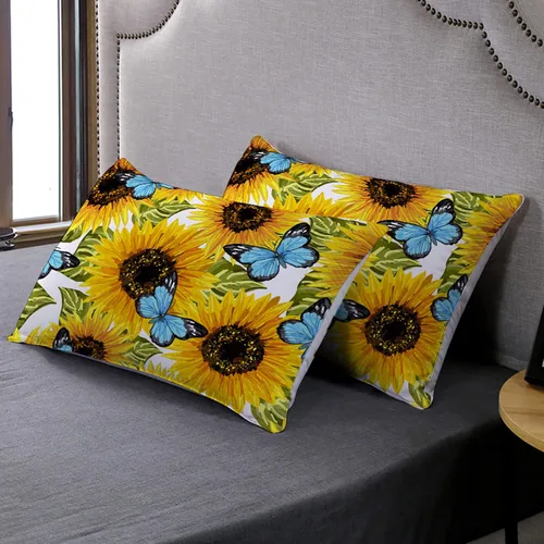 Miniatura 4 de AILONEN Juego de funda de edredón de girasol, juego de ropa de cama de girasol floral amarillo, tamaño matrimonial, funda de edredón con estampado