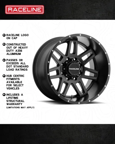 Miniatura 4 de Raceline Wheels 931B INJECTOR Rueda Negra 16X8" 5X4.5/5X5 Patrón de Pernos 0mm de Desplazamiento/(4.5"E/S) Ruedas de Aluminio de 10 Radios para Auto