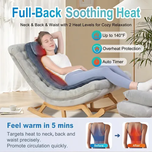 Miniatura 6 de Masajeador de Espalda con Calor, Almohadilla de Masaje de Cuerpo Completo con Soporte para Cuello y Almohada, Funda de Tela Suave y Elegante, Gris