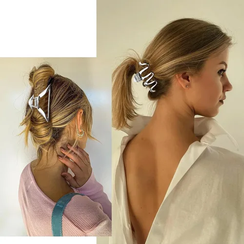 Miniatura 6 de 3 pinzas para el cabello de metal plateado para mujeres, pinzas de pelo medianas para niñas, pinzas de sujeción fuerte, accesorios para el cabello